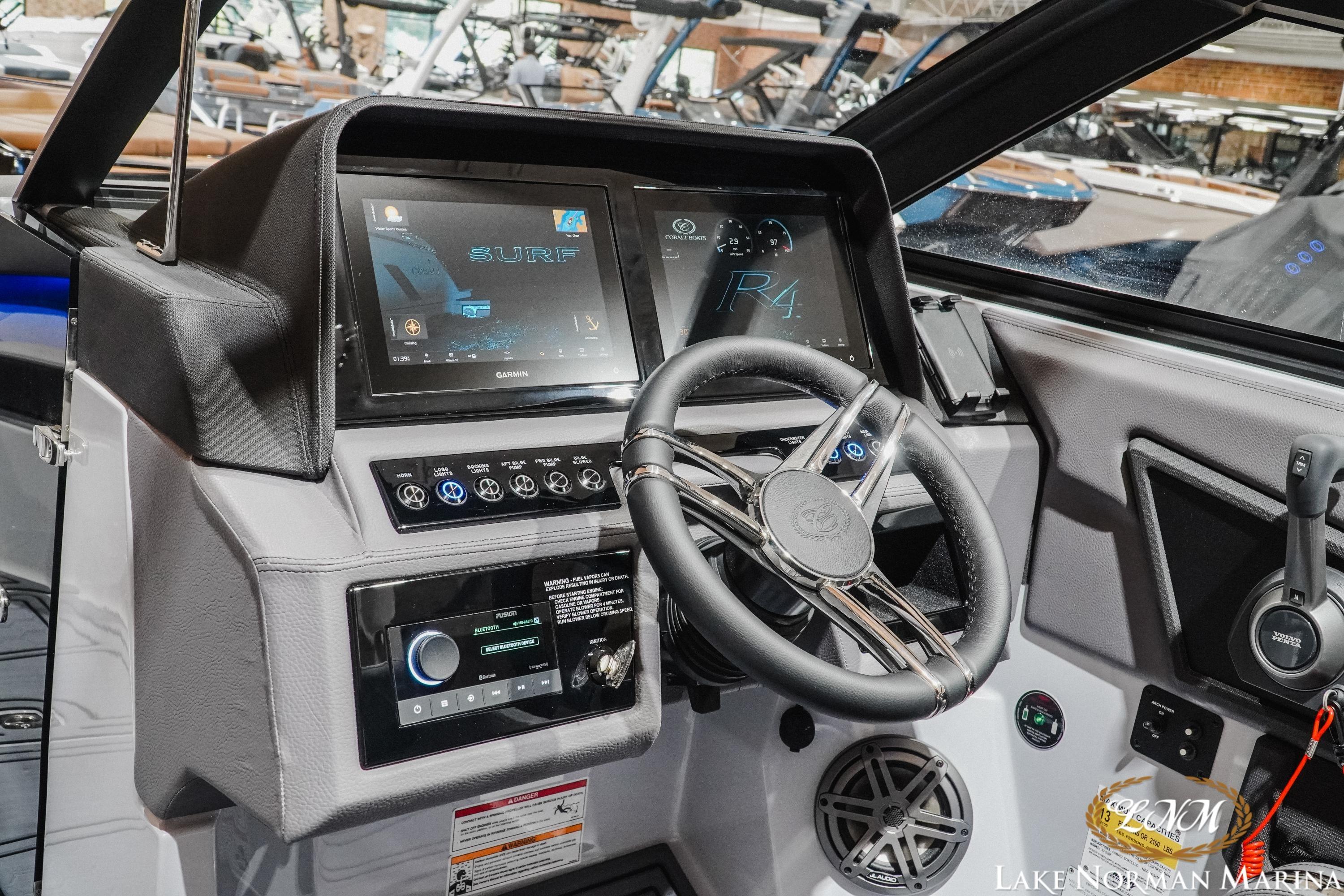 2026 Cobalt R4 Surf boat dashboard with advanced controls and touchscreen display.