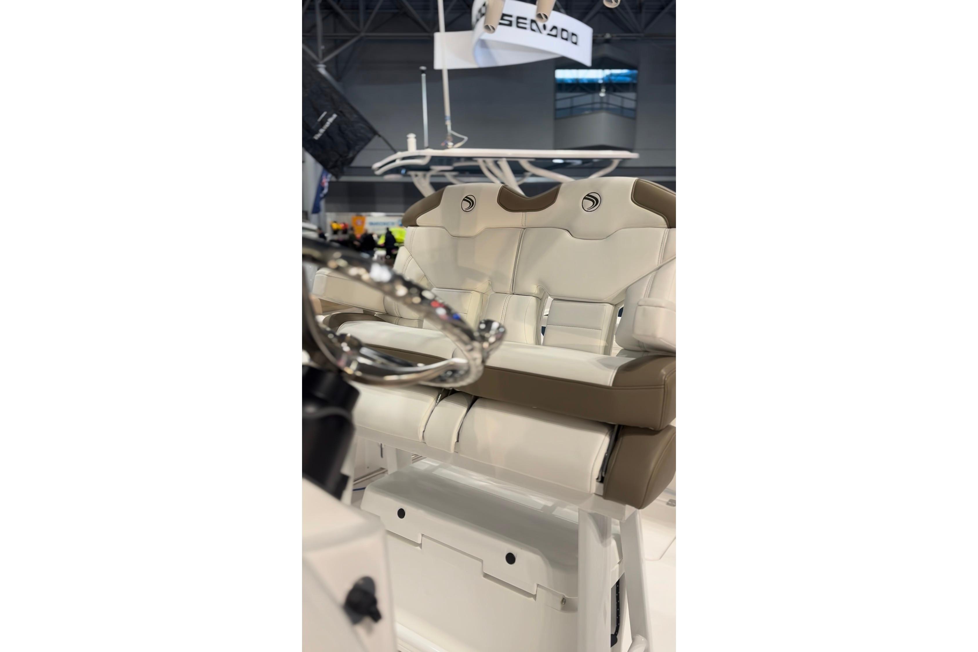 Interior view of Edgewater 250CC boat, model year 2026.