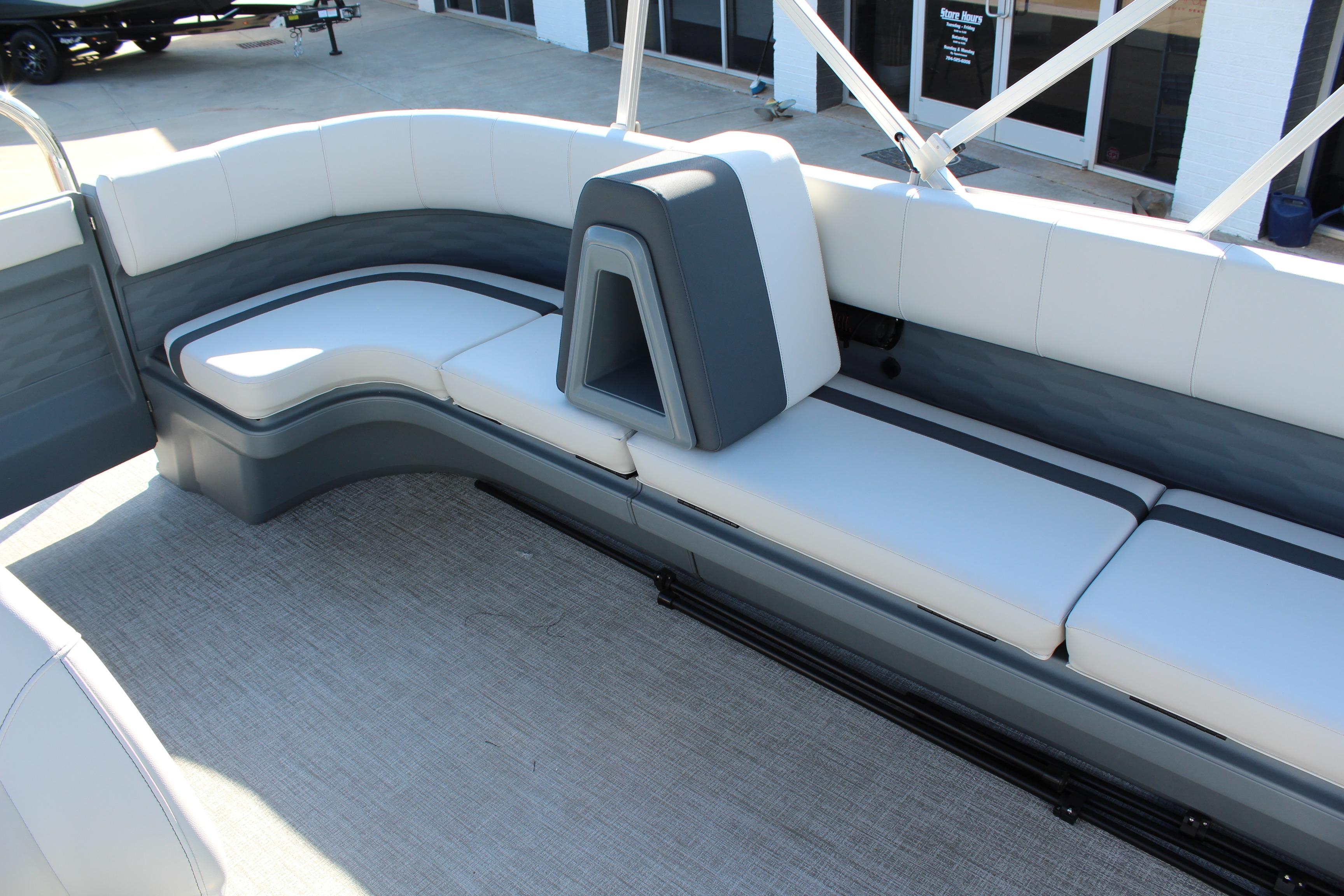 2026 Tahoe Pontoon Aura boat interior with sleek, modern seating design.