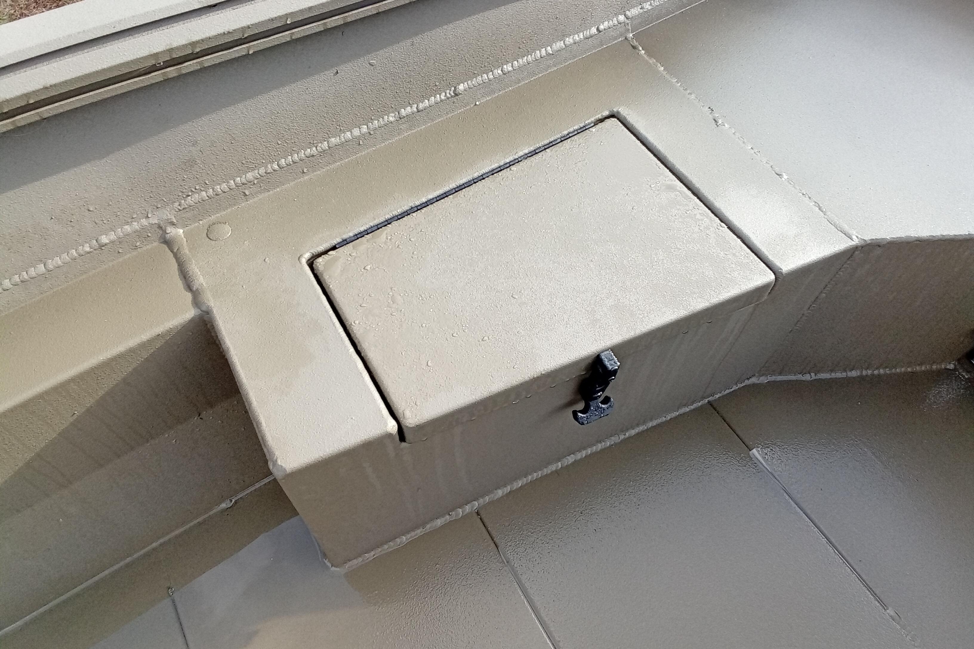 Storage compartment on a 2026 Thor 1754 Swamp Hammer boat, featuring a secure latch.