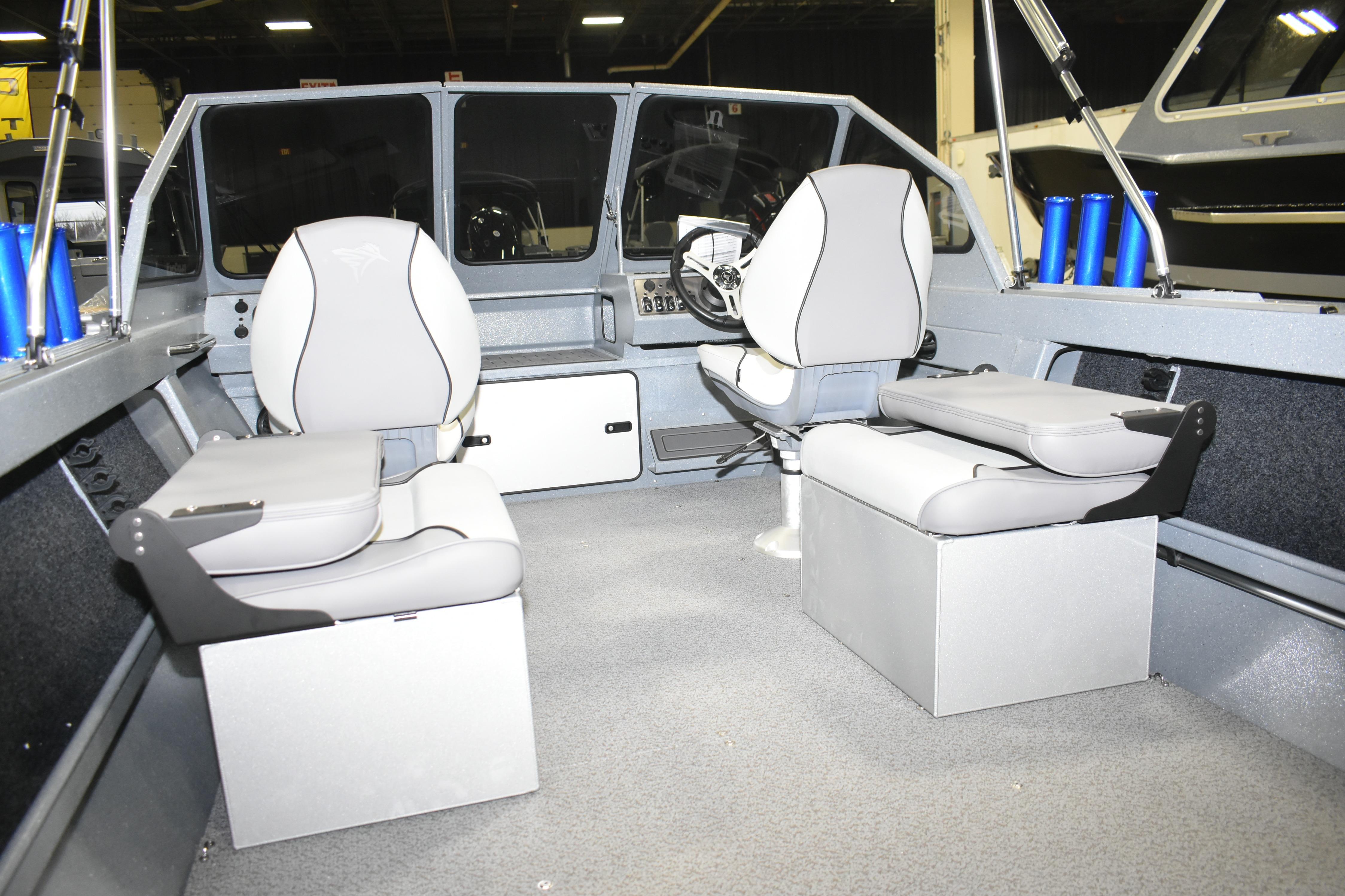Interior of 2026 KingFisher 1825 Falcon boat with modern seating and controls.