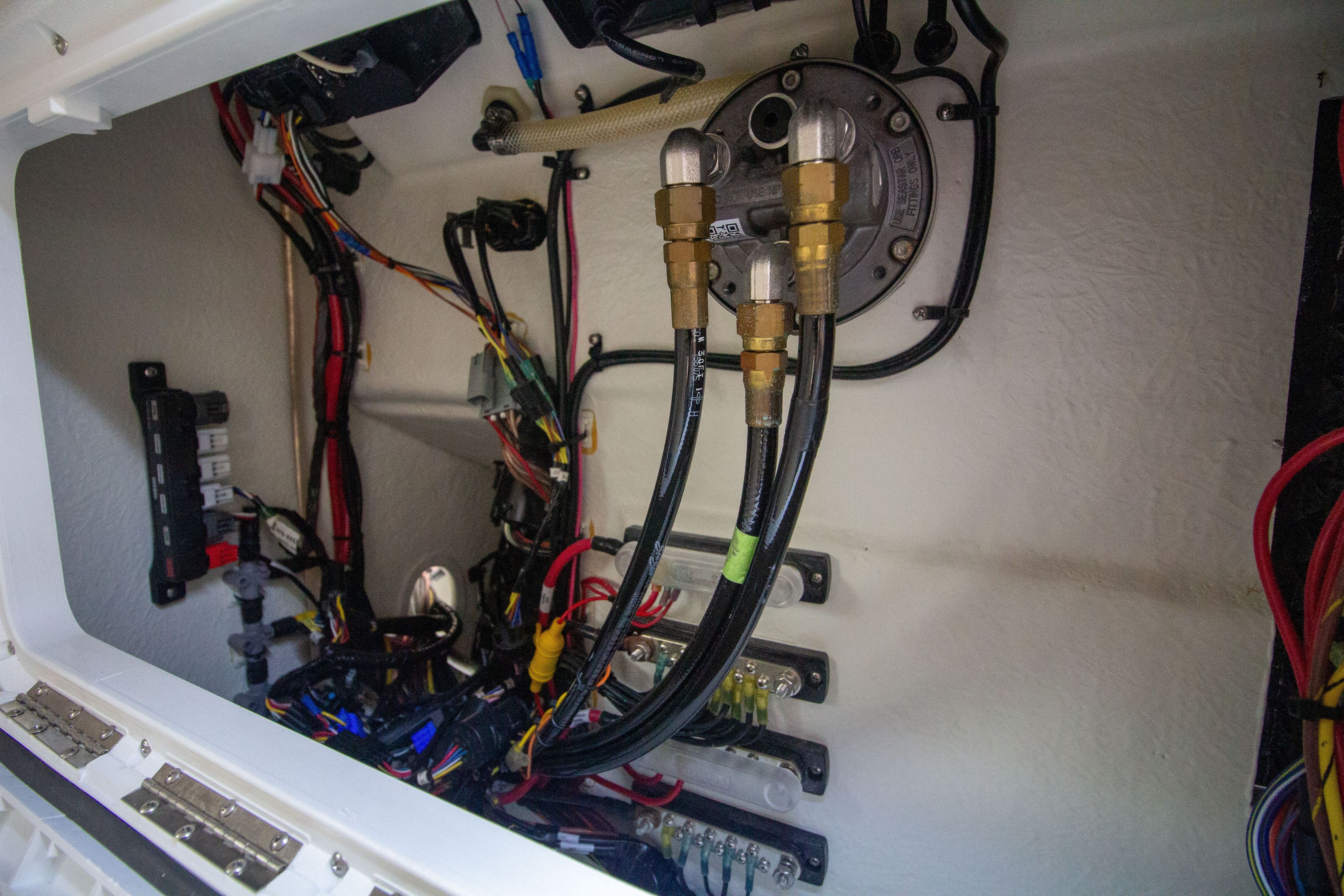 Interior wiring of a 2022 Parker 2520 XLD Sport Cabin boat.