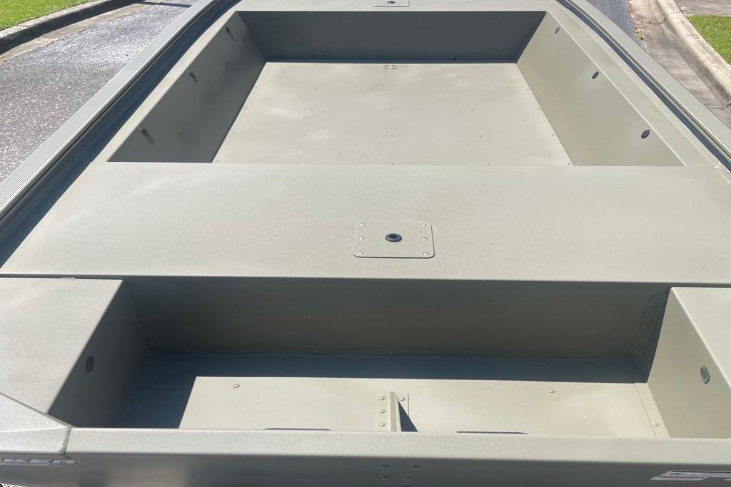 2026 Tracker Grizzly 1648 Utility boat interior, showcasing spacious, durable design.