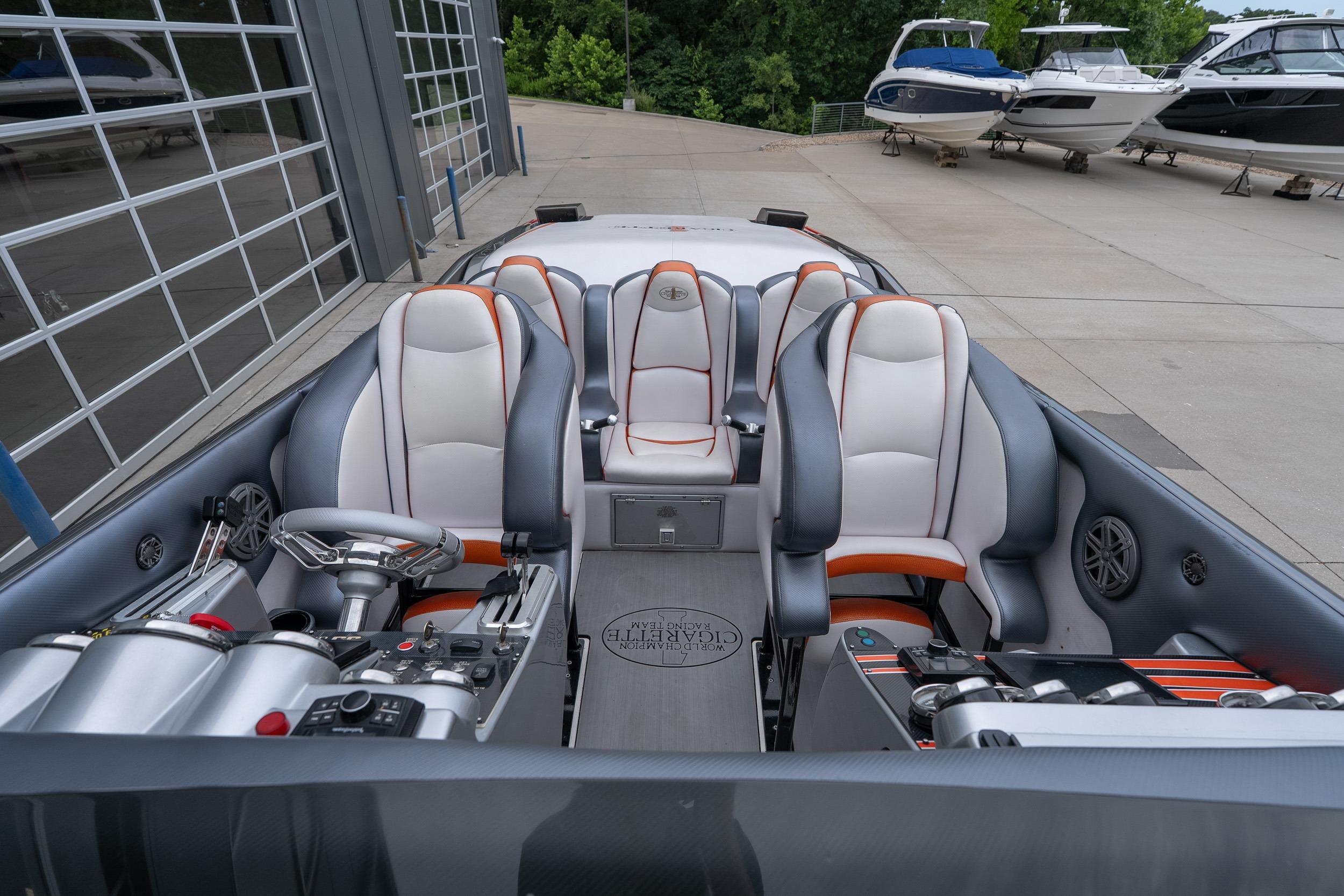 2006 Cigarette 39' Top Gun Unlimited boat interior with sleek seating and modern controls.