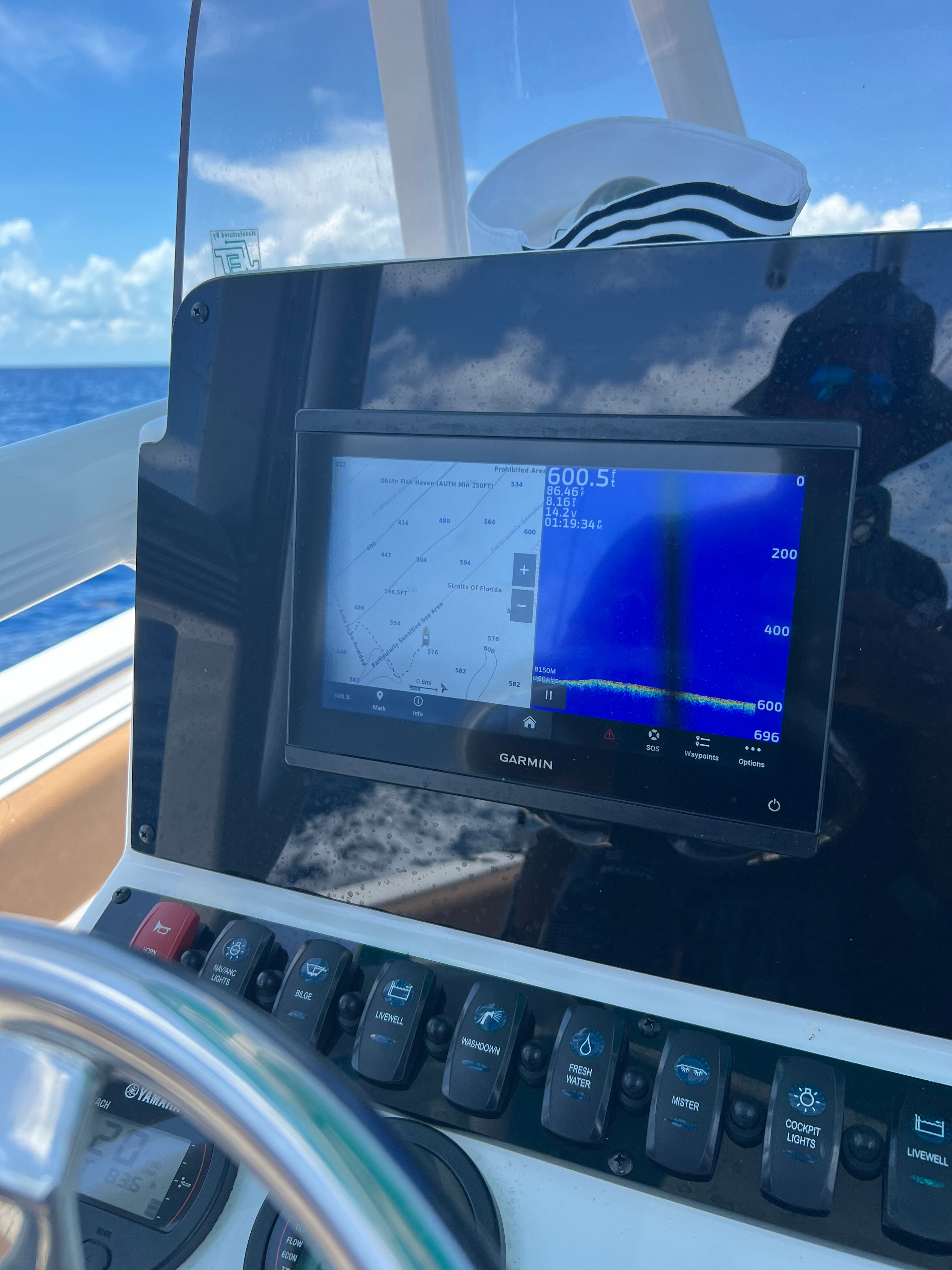 Garmin navigation system on Sea Hunt Ultra 234 boat, 2022 model.