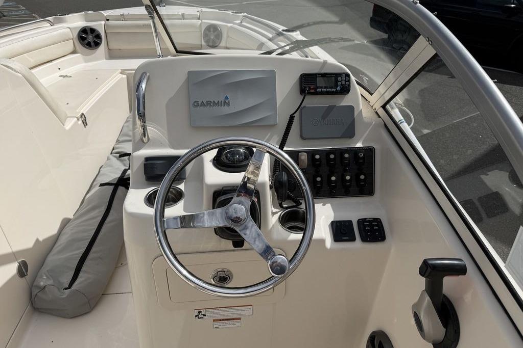 2019 Grady-White Freedom 215 boat dashboard with Garmin navigation system.