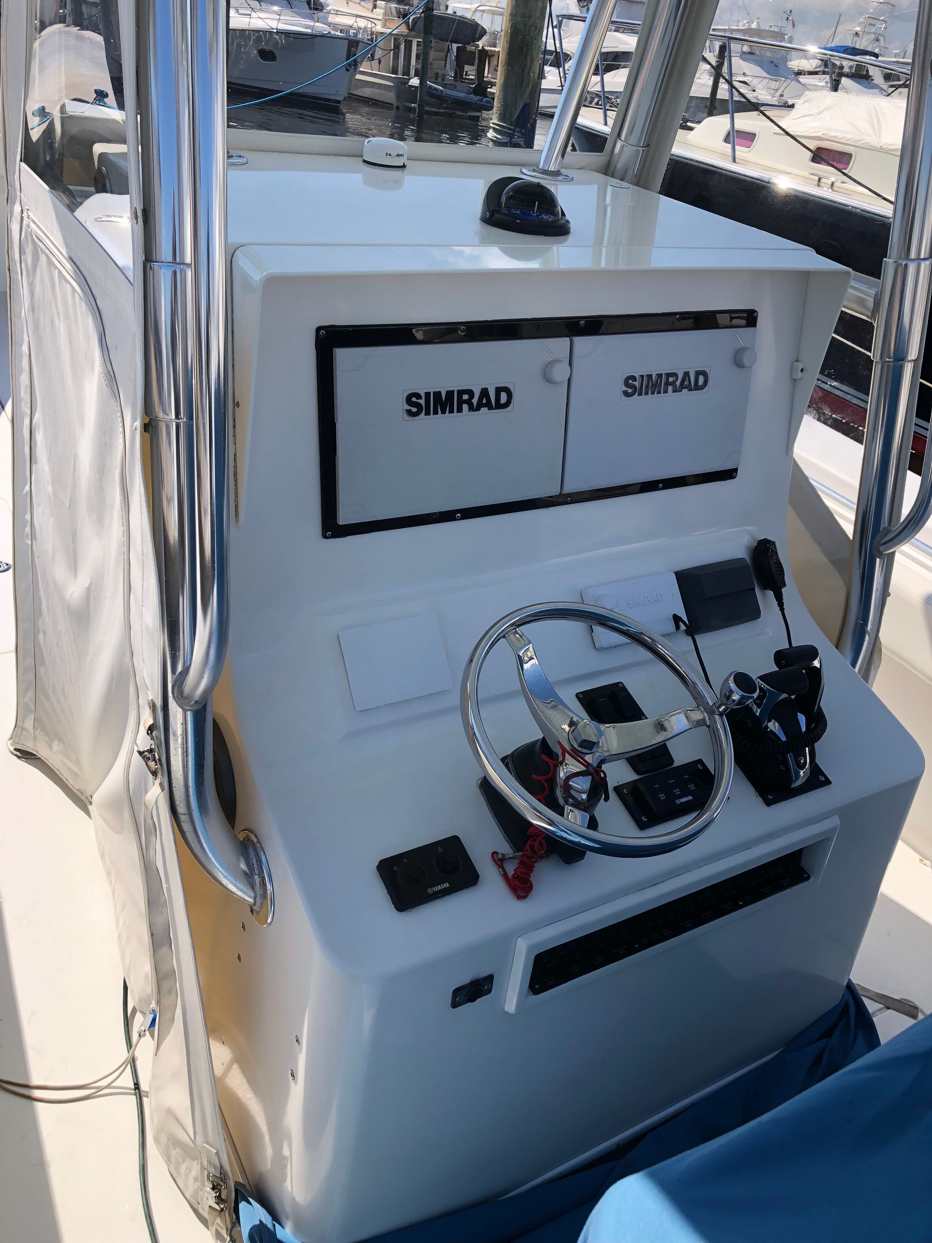 Helm console of a 2009 Contender 33 Tournament boat.