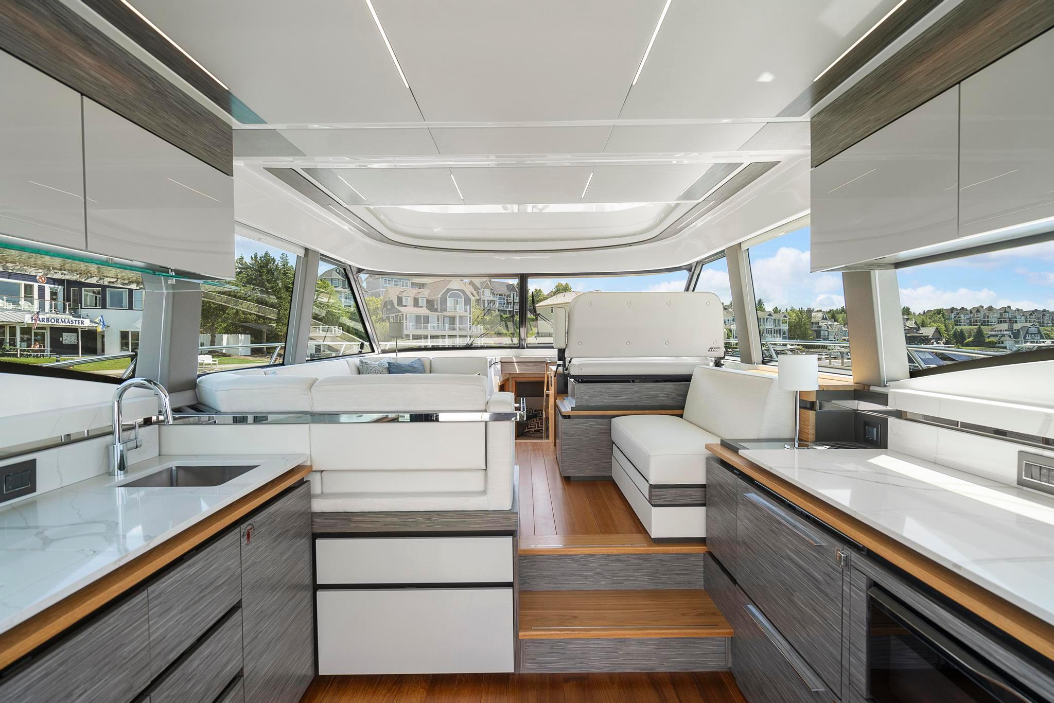 Interior of 2022 Tiara Yachts C49 Coupe, featuring modern design and luxurious amenities.