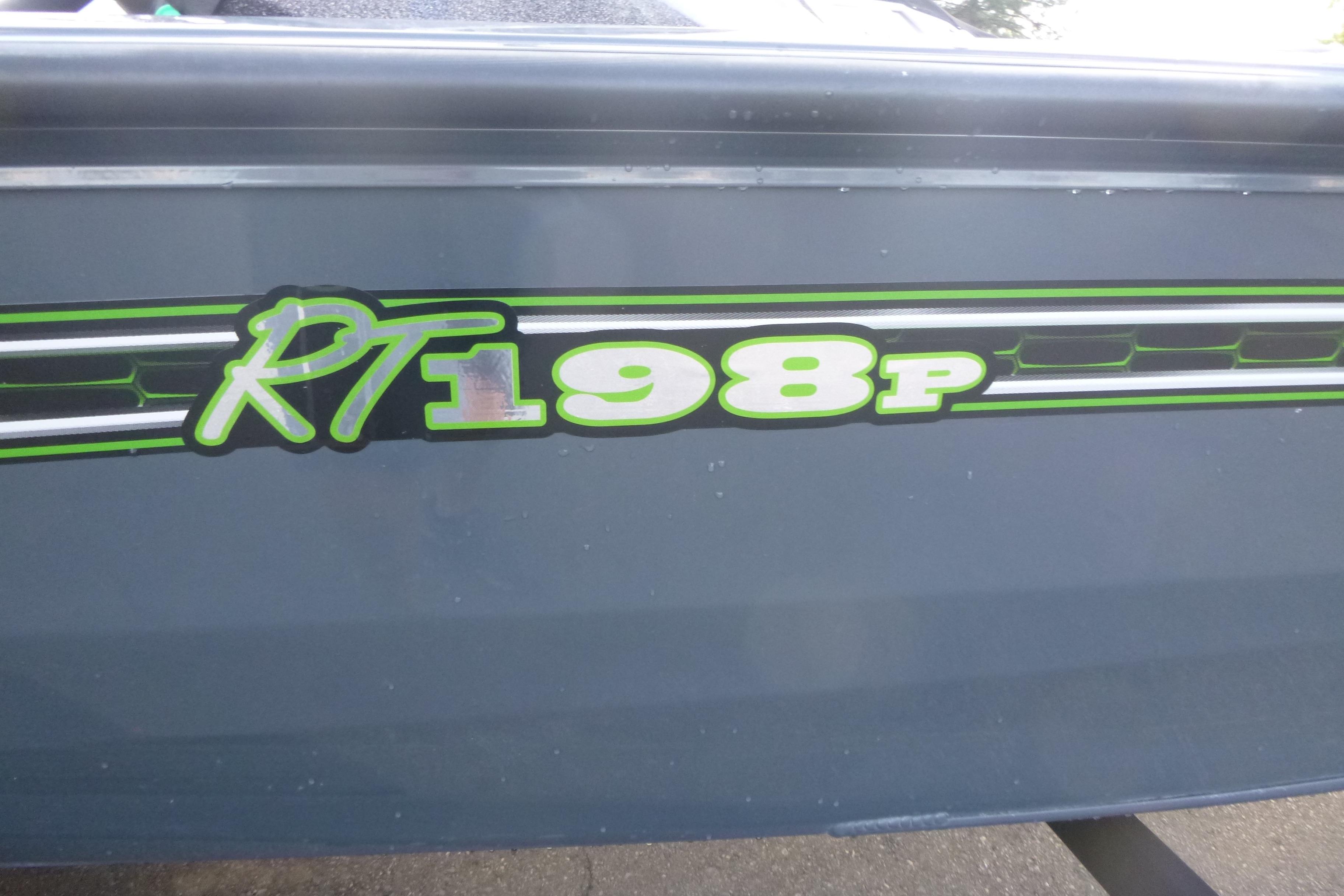 2023 Ranger RT198P boat decal with green and white lettering on a dark surface.