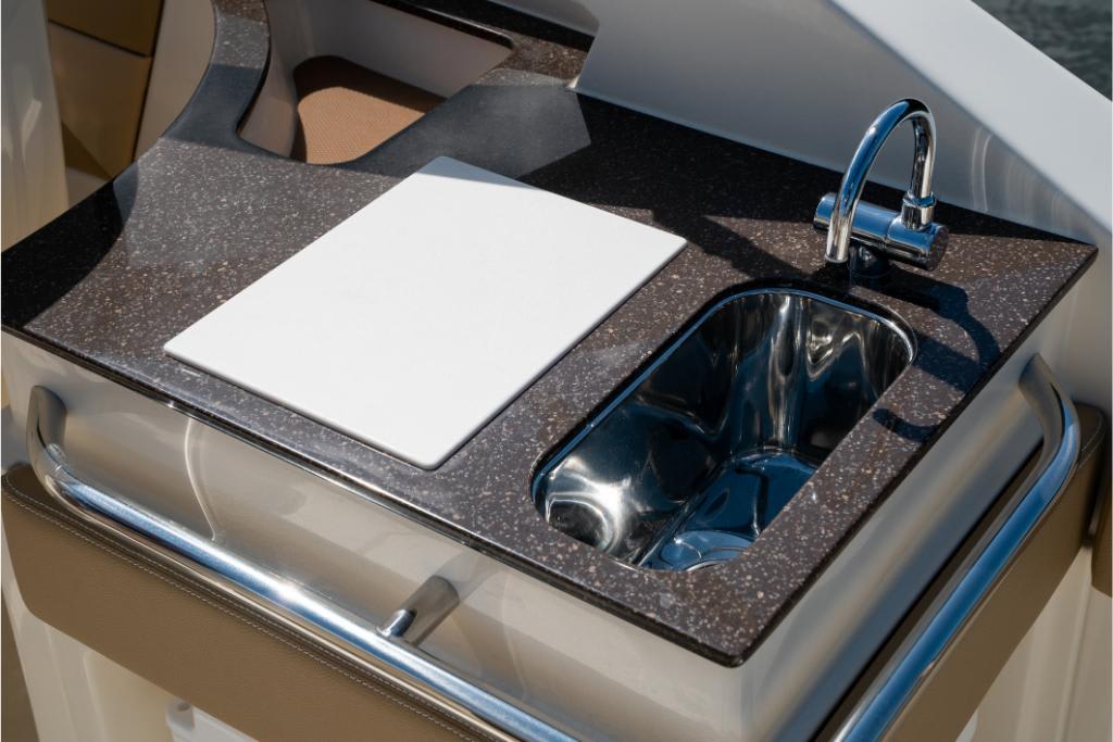2023 Scout 240 Dorado boat sink and countertop detail.