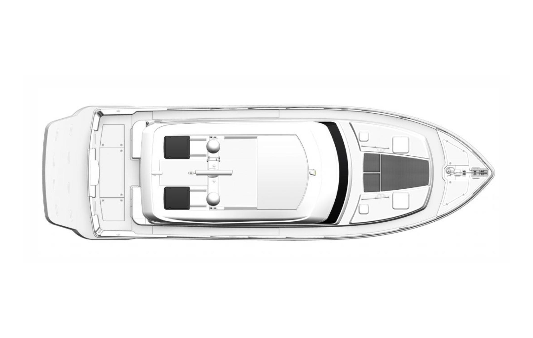 Top view of 2026 Riviera 465 SUV luxury yacht layout.