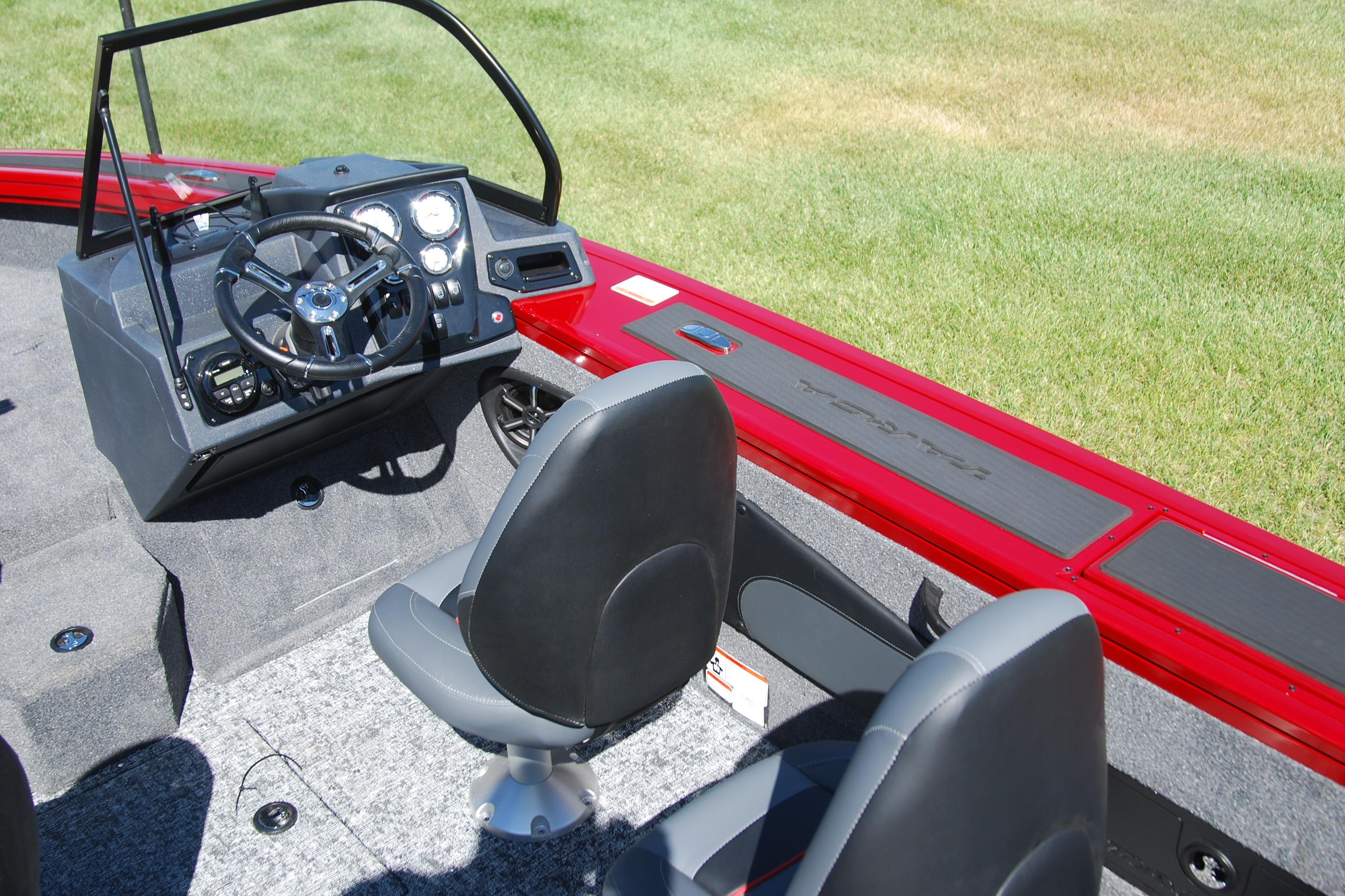 2026 Tracker Targa V-18 WT boat interior with steering console and seating.