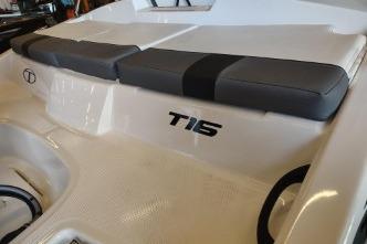 2026 Tahoe T16 boat interior with cushioned seating and sleek design.