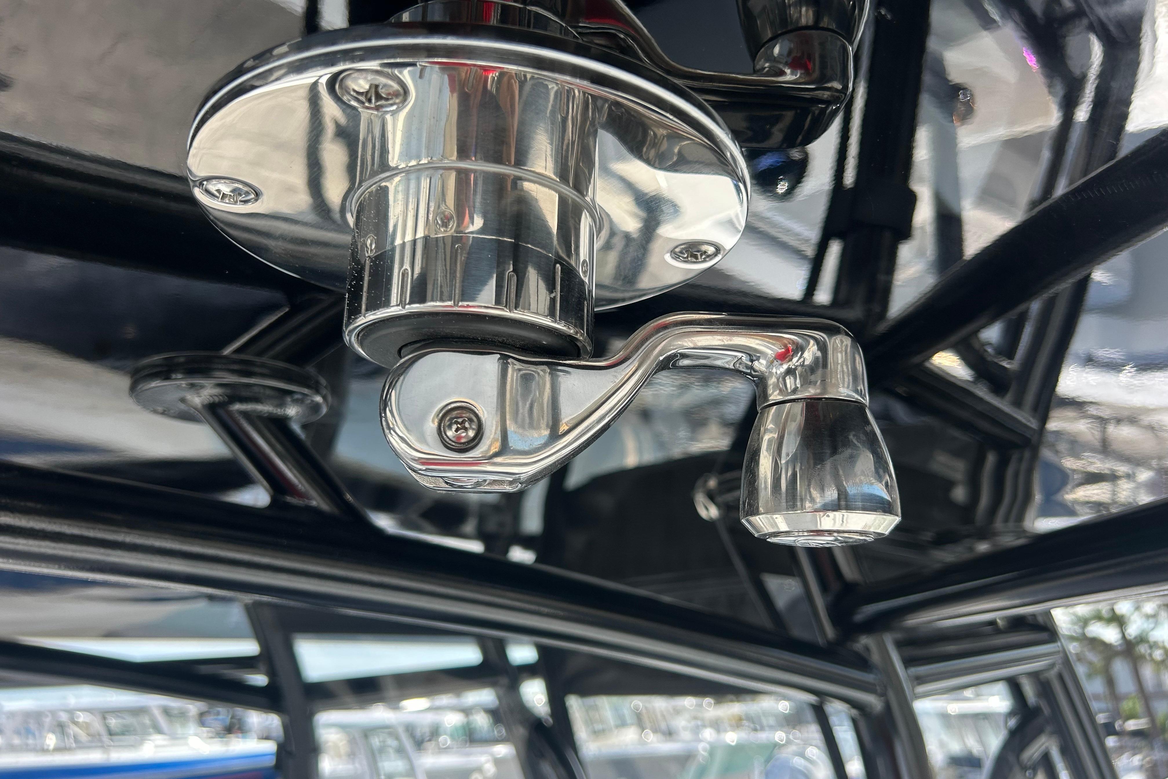Close-up of a chrome fixture on a 2026 Contender 35 ST boat.