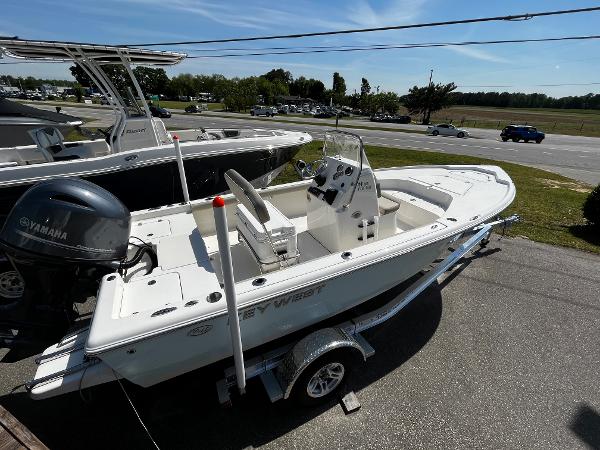 2024 Key West 188 Bay Reef boat on trailer with Yamaha outboard motor.