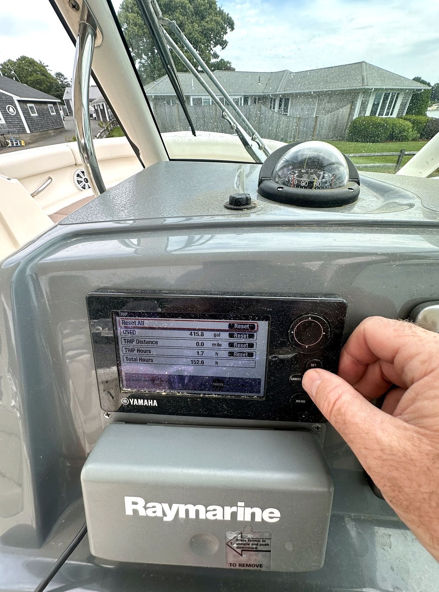 Dashboard of a 2012 Pursuit DC 265 Dual Console boat.