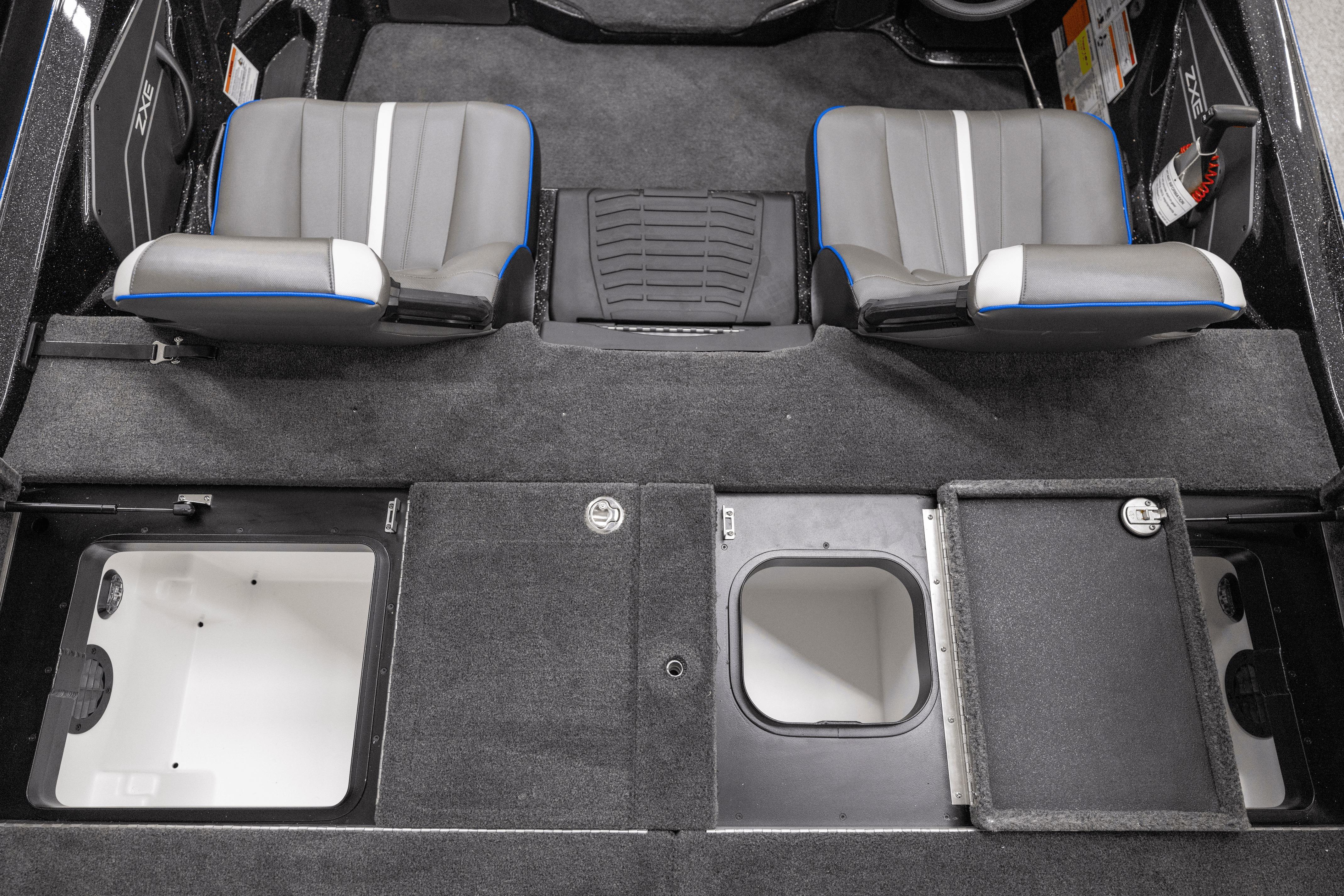 Interior of 2026 Skeeter ZXE21 boat with seating and storage compartments.