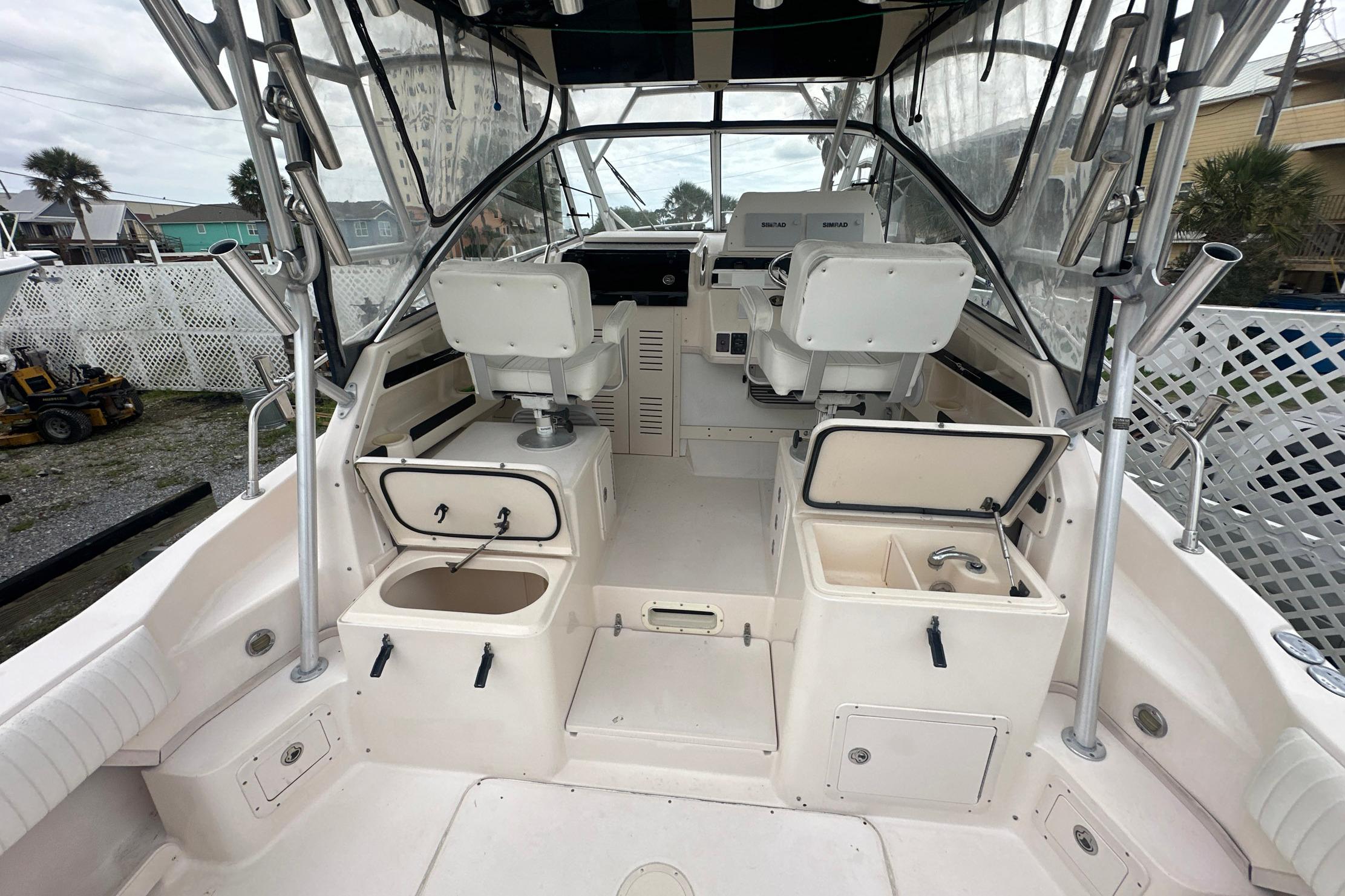 2006 Grady-White Marlin 300 boat interior with seating and storage compartments.