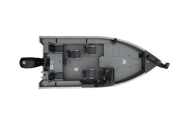 Manufacturer Provided Image: 2025 Lund 1875 Impact XS SS boat, top view, gray interior, seating layout.