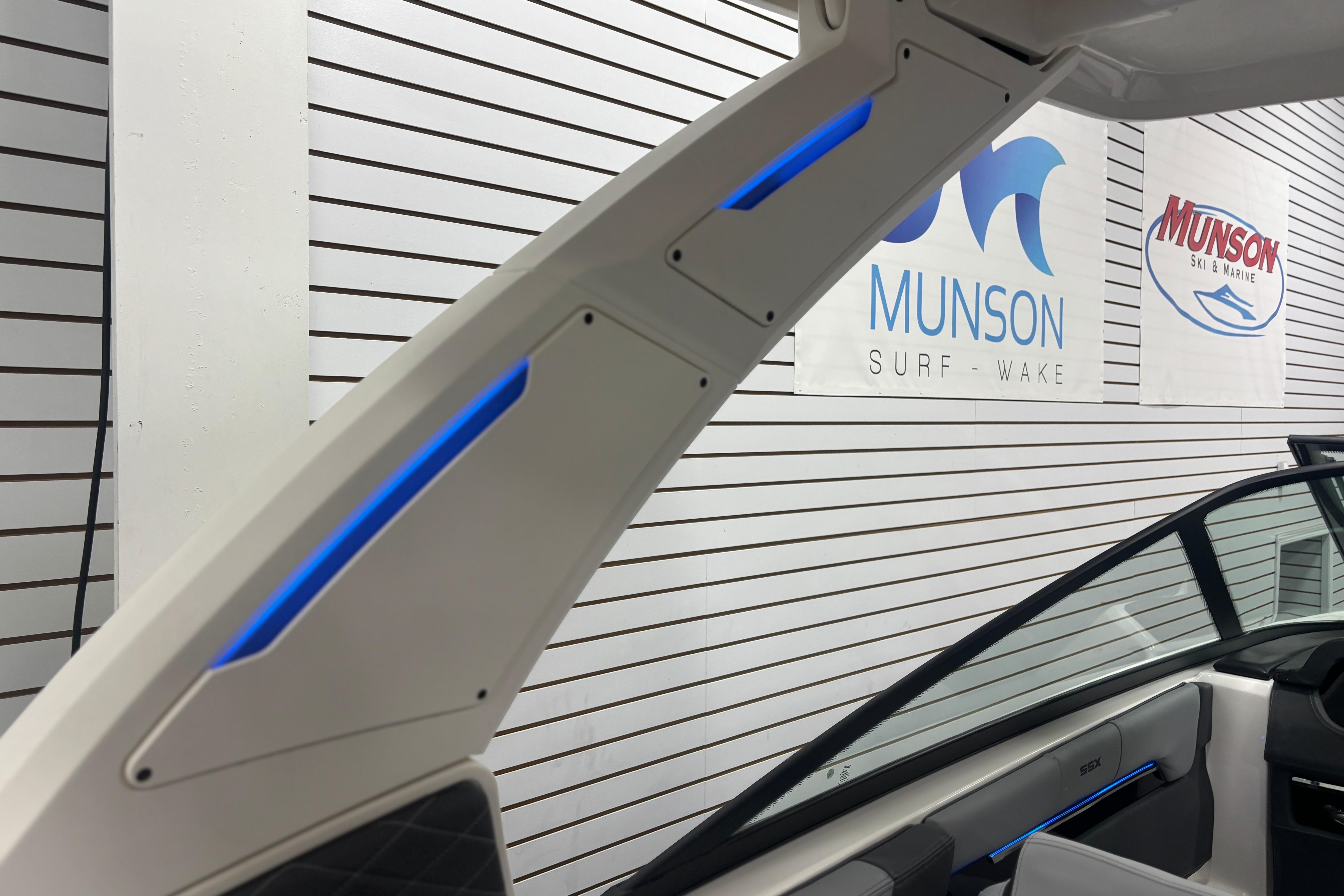 2026 Chaparral SSX 30 boat interior with blue LED lighting at Munson Ski & Marine.