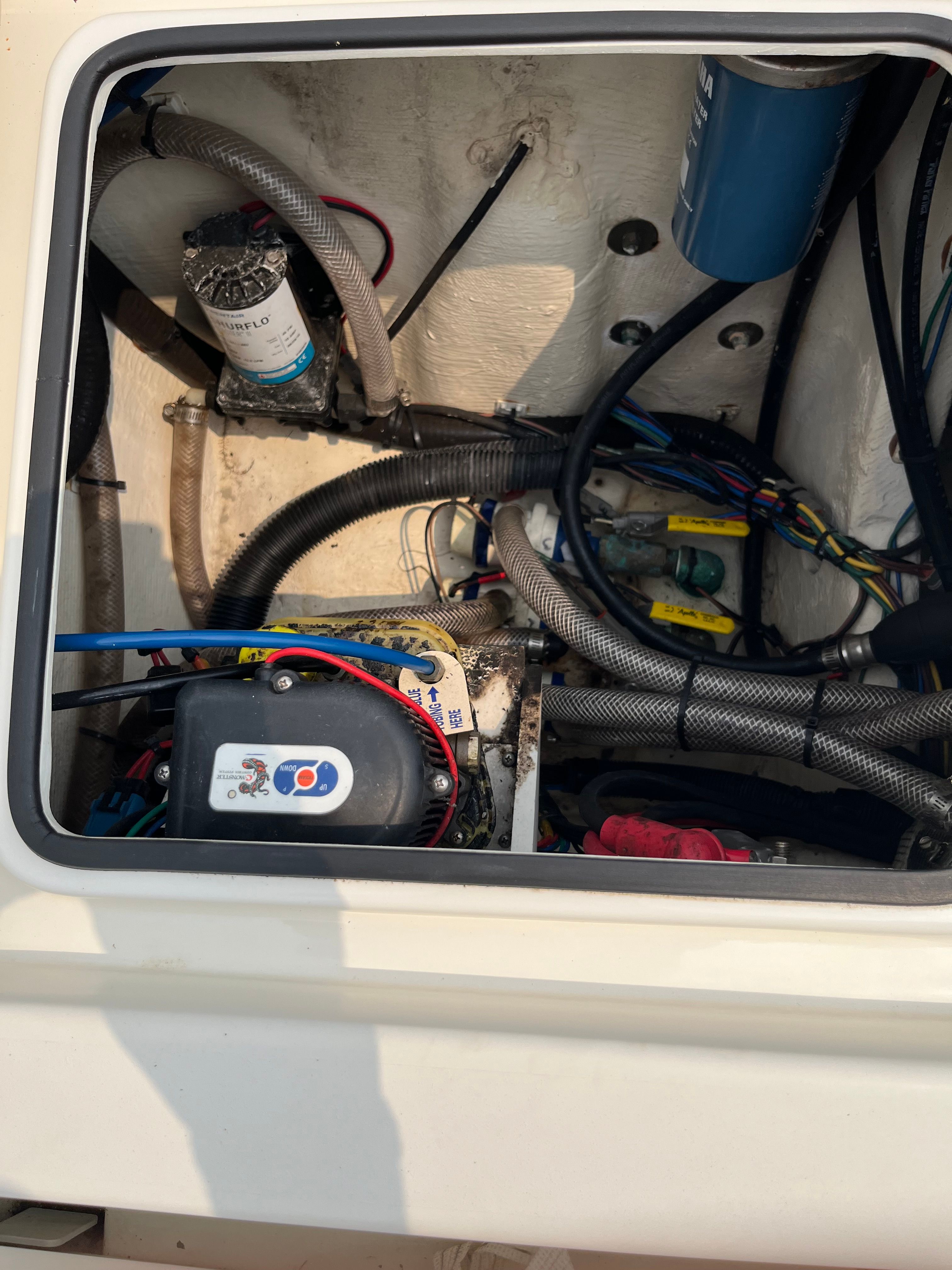 Engine compartment of a 2016 Pathfinder 2400 TRS boat.