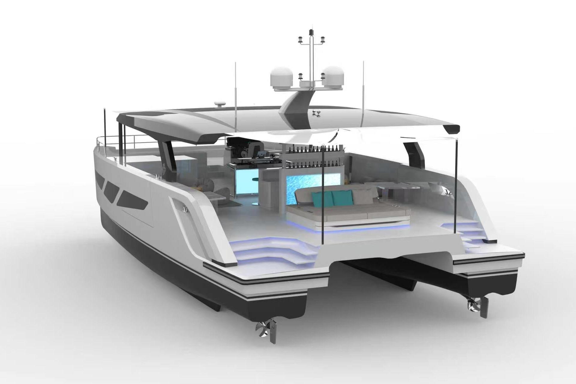2026 Diamond Yachts P55 Power Catamaran with modern design and luxurious interior features.
