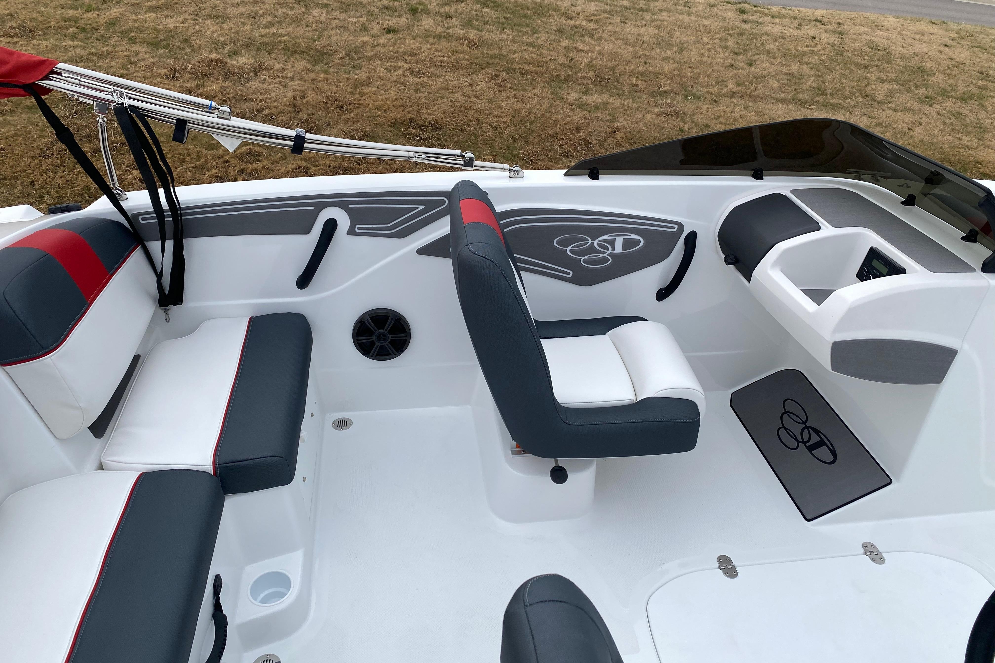 2026 Tahoe T21 boat interior with modern seating and sleek design.