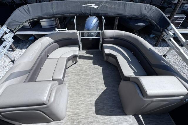 2021 Bennington 23 SSRX pontoon boat interior with spacious seating and modern design.