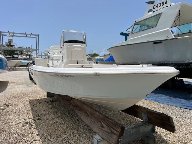 2021 Blue Wave 2200 PureBay boat on a dry dock.