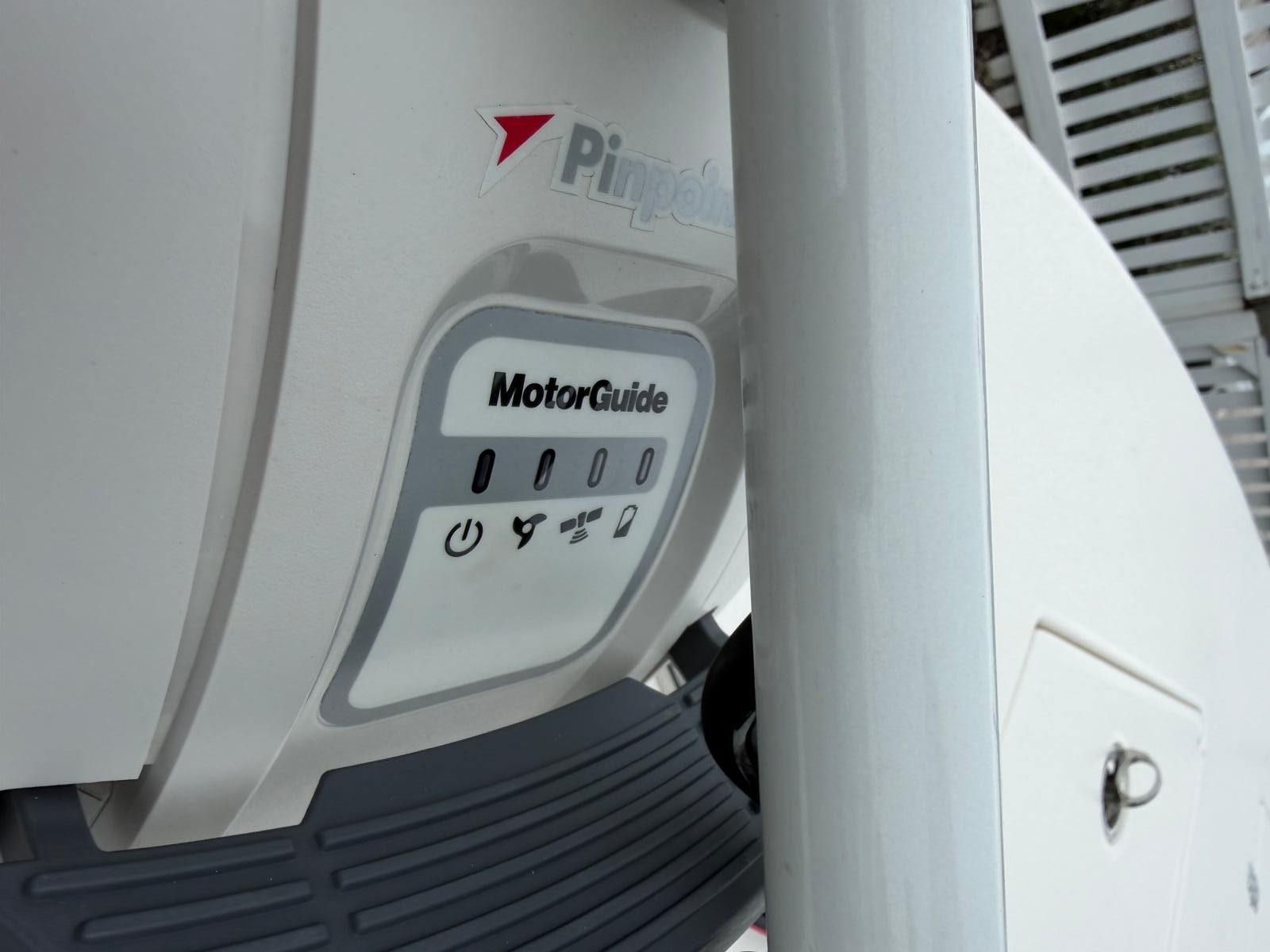 Close-up of a MotorGuide control panel on a boat.