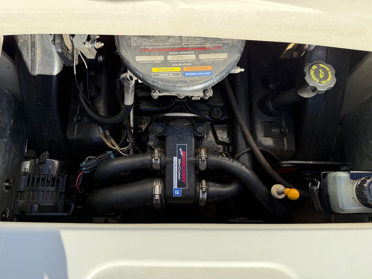 Engine compartment of a 2000 Crownline 192 BR boat.