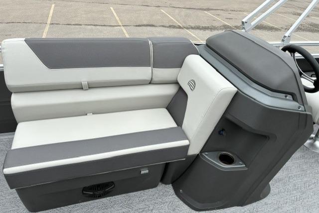 2026 Sun Tracker Fishin' Barge 22 DLX interior seating with modern design and comfortable upholstery.