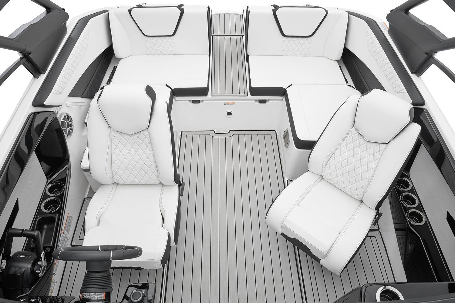 Manufacturer Provided Image: 2026 Yamaha Boats 222S interior with luxurious white seating and modern design.