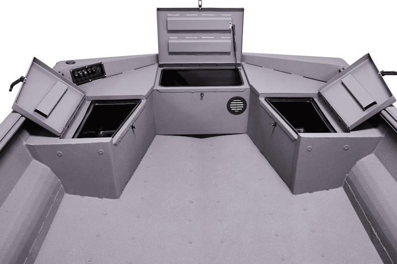 2026 Havoc 1656 MRST MACH 1 boat interior with open storage compartments.