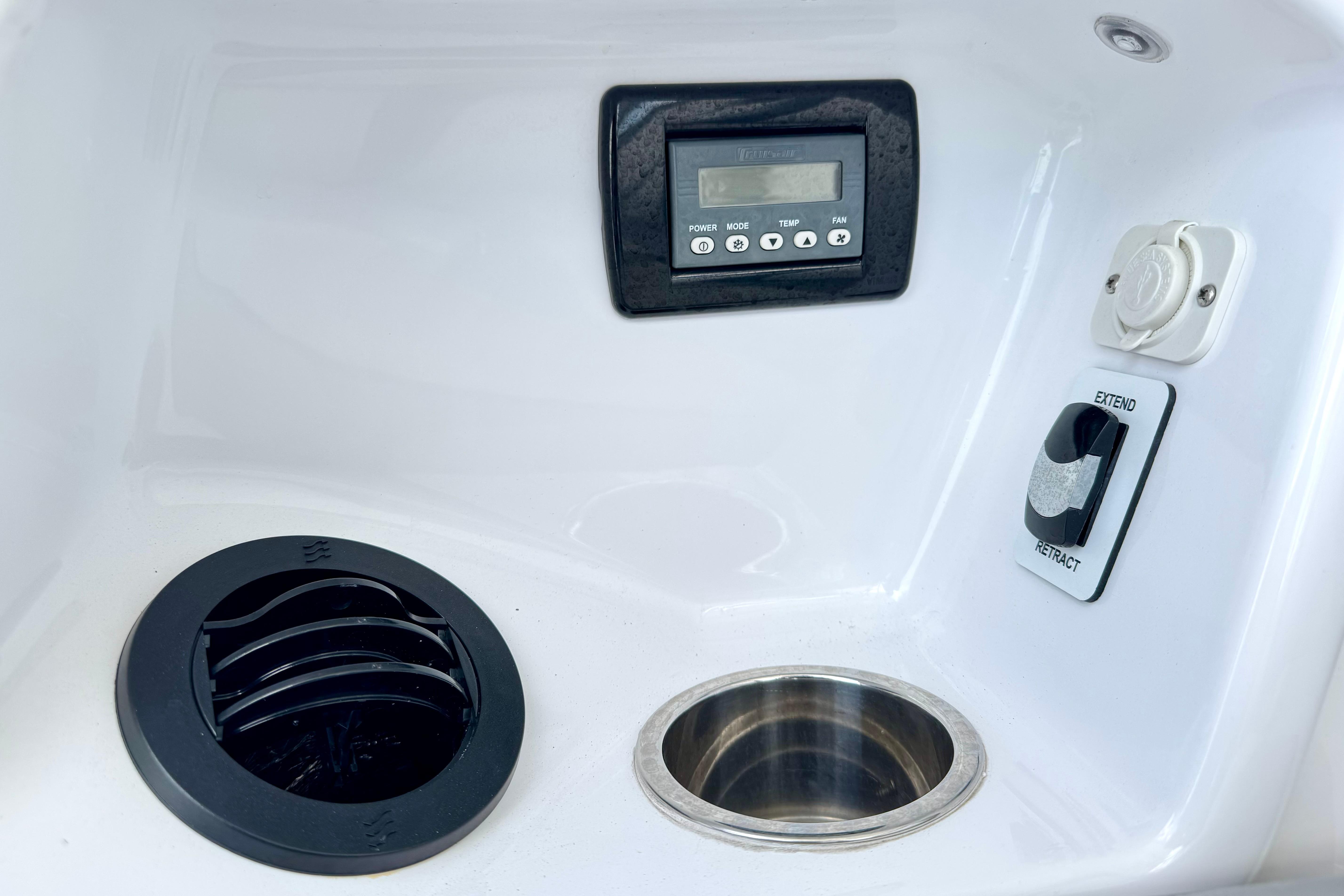 Control panel and vent on 2023 Everglades 395 Center Console boat.