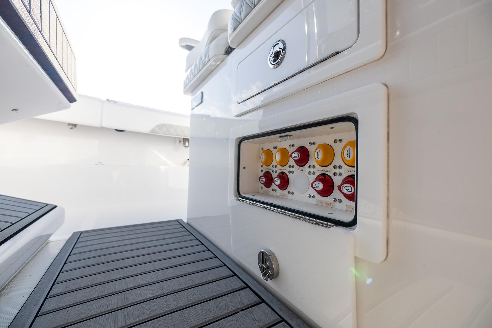 Control panel on 2026 Front Runner 37 Catamaran, featuring modern design and functionality.