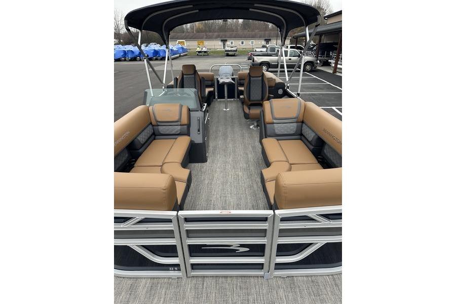 2026 Bennington S Quad Bench 22 SSR pontoon boat with spacious seating and modern design.