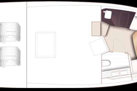 Floor plan of a 2020 Princess R35 yacht cabin layout.