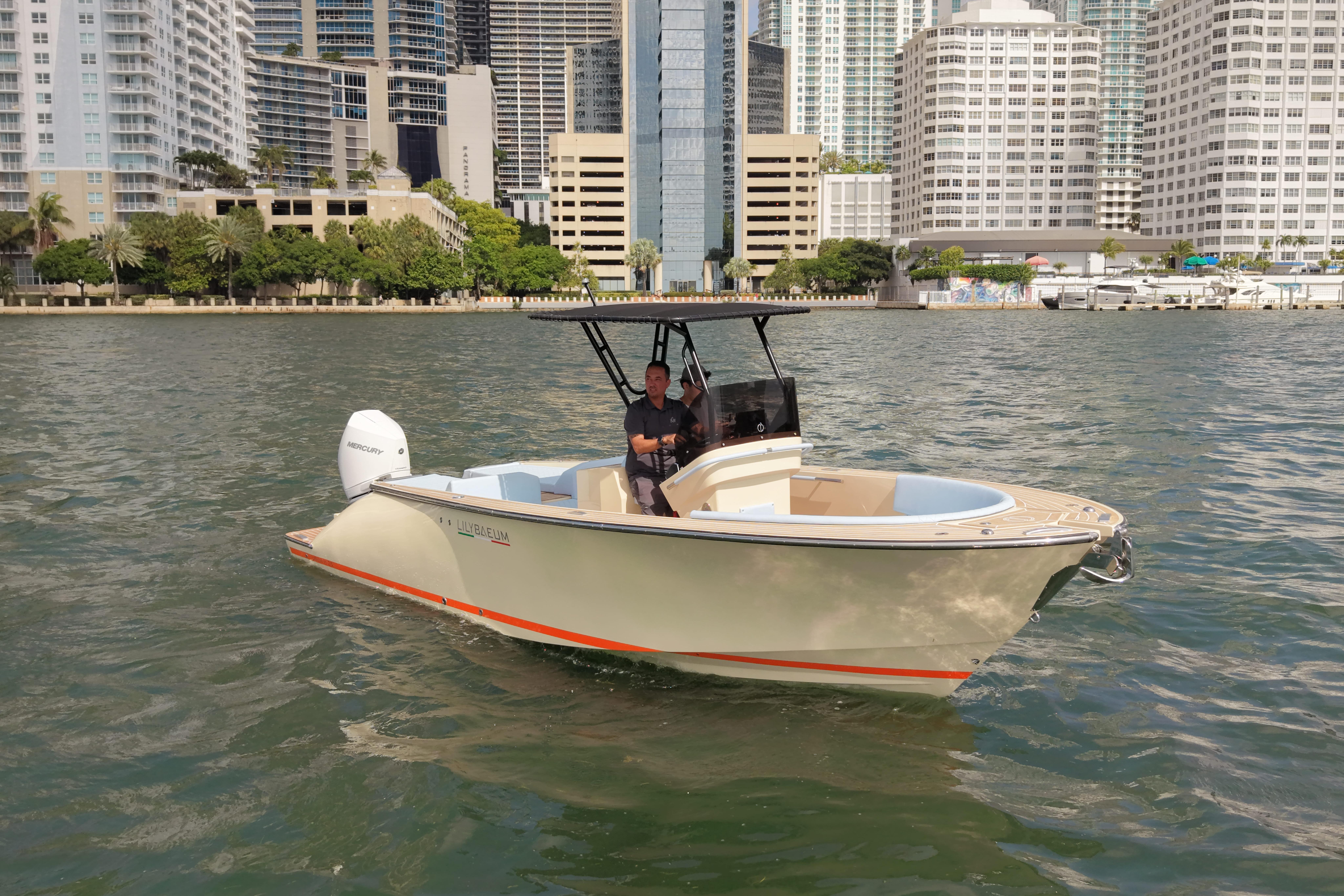 Lilybaeum Levanzo 25 boat cruising near city skyline, 2026 model.