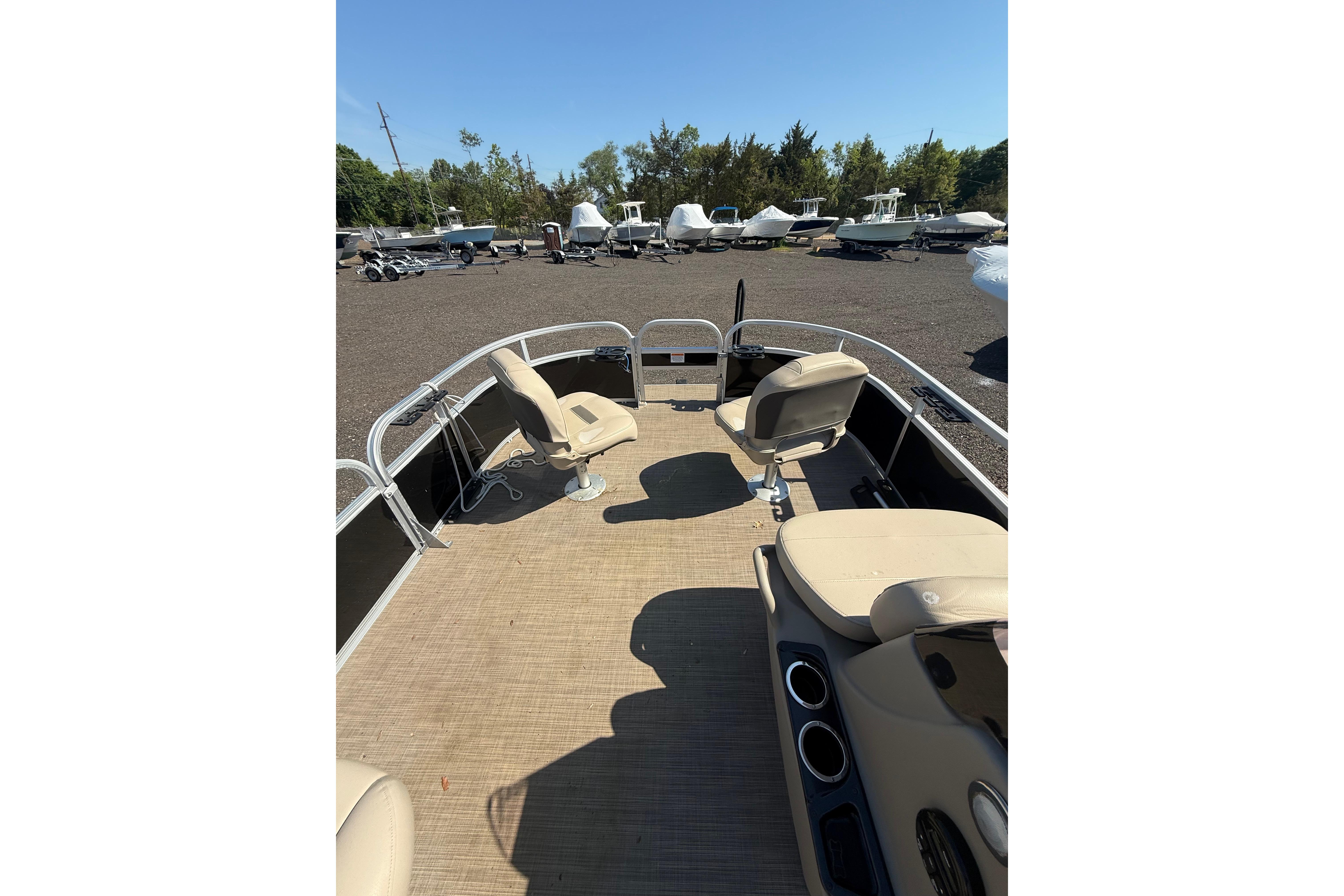 2021 Sun Tracker Bass Buggy 16 XL Select pontoon boat interior view.