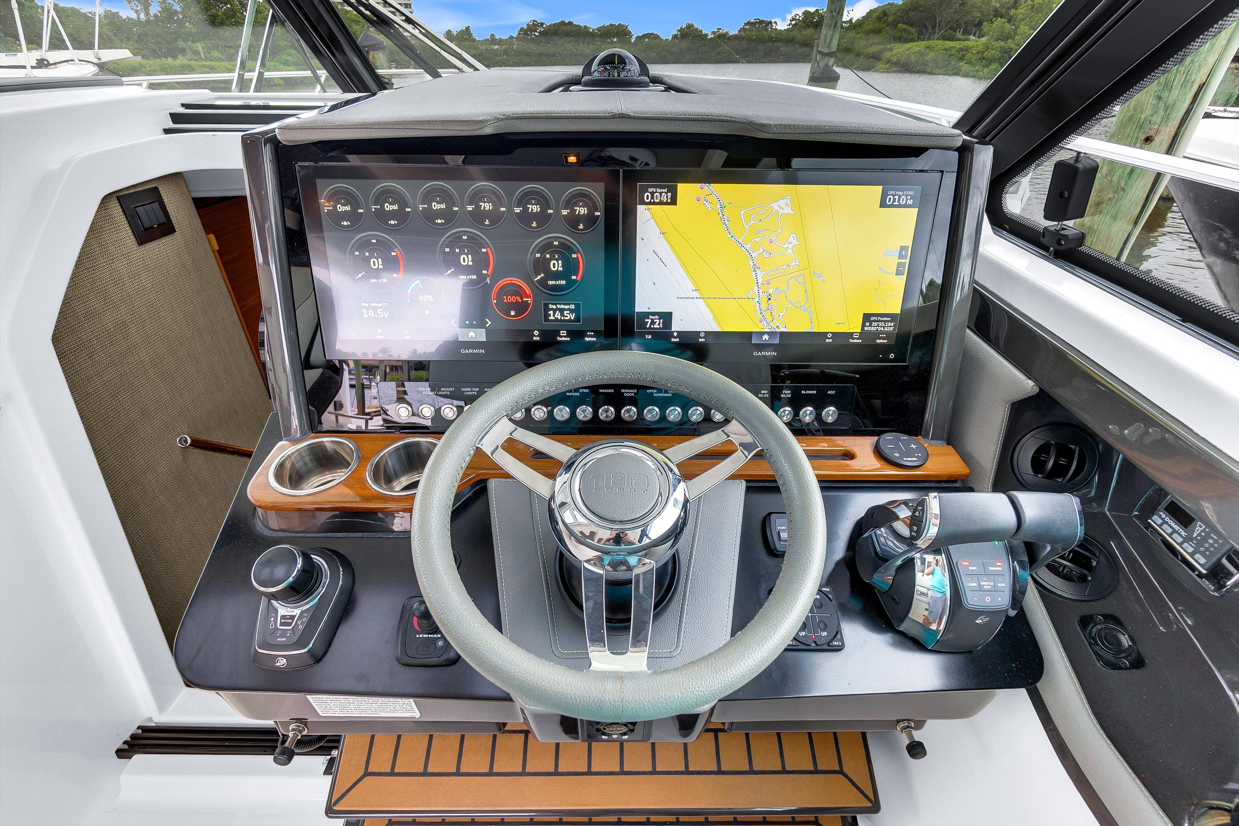 2021 Tiara Sport 43 LE helm with advanced navigation and control systems.