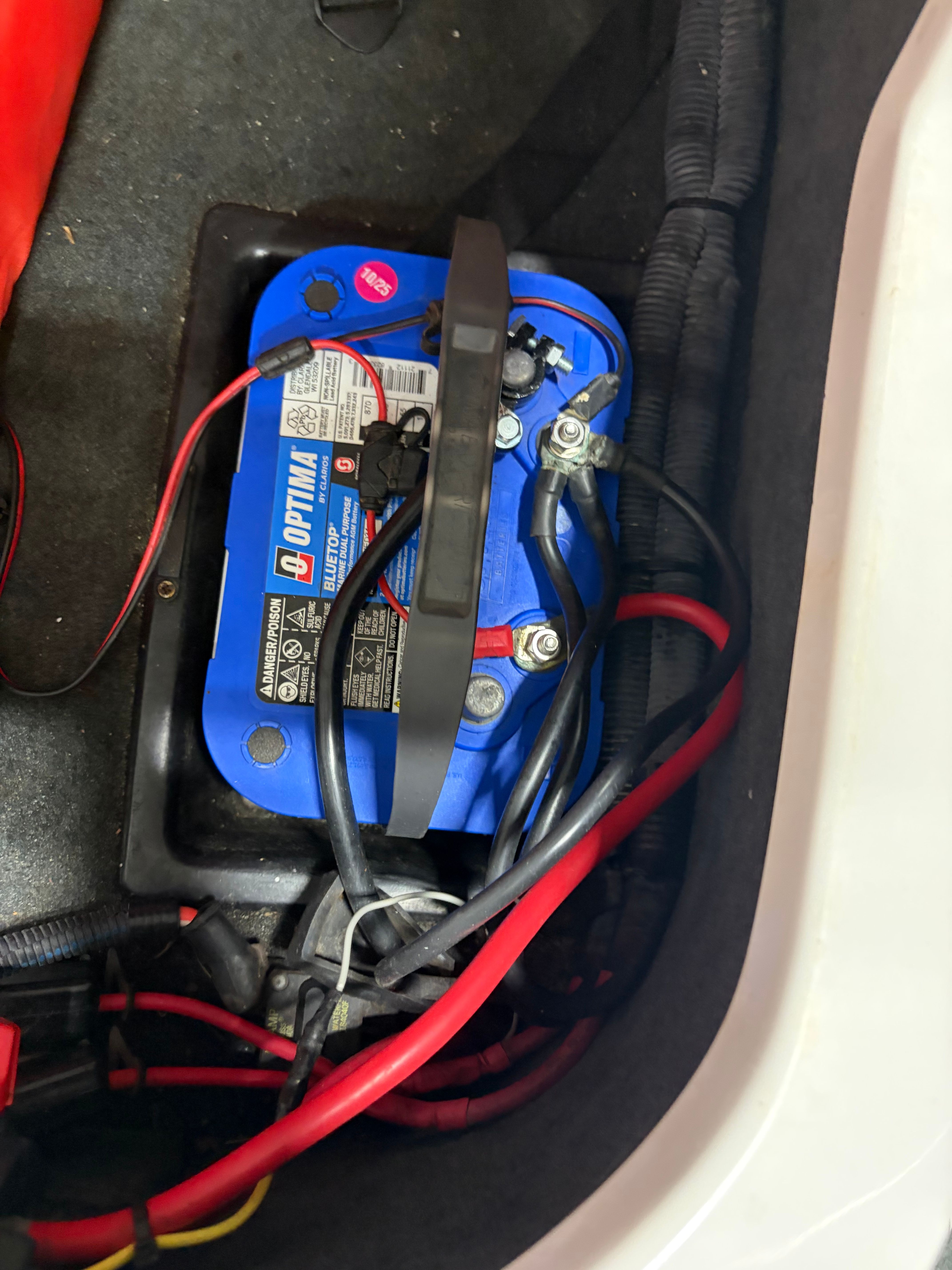 Optima battery in a 2004 MasterCraft X2 boat.