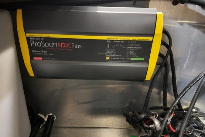 ProSport HD20 Plus battery charger in a 2024 Lowe Stinger 188 boat.