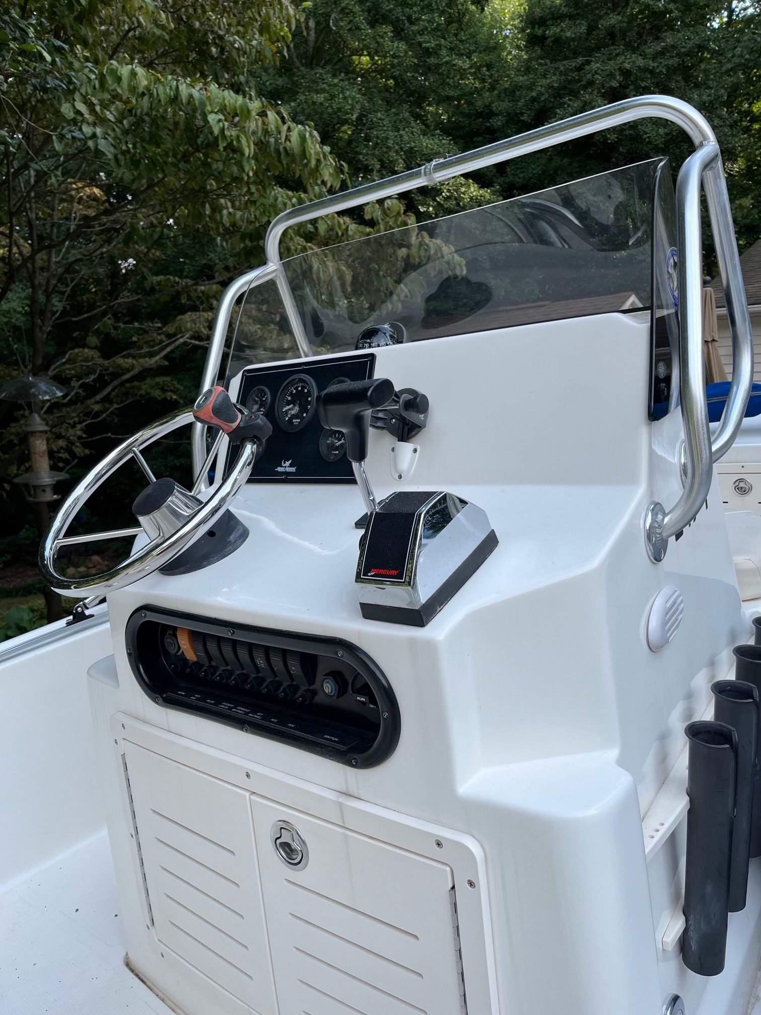 Steering console of a 2006 Mako 171 Center Console boat.