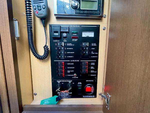 Electrical control panel on a 2014 Sea Ray 330 Sundancer boat.