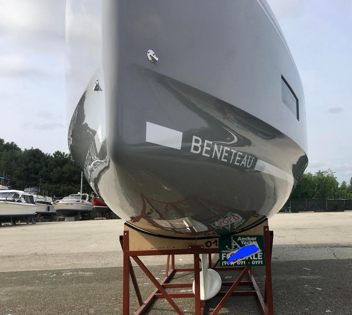 2025 Beneteau Oceanis 40.1 sailboat on display, front view, outdoors.