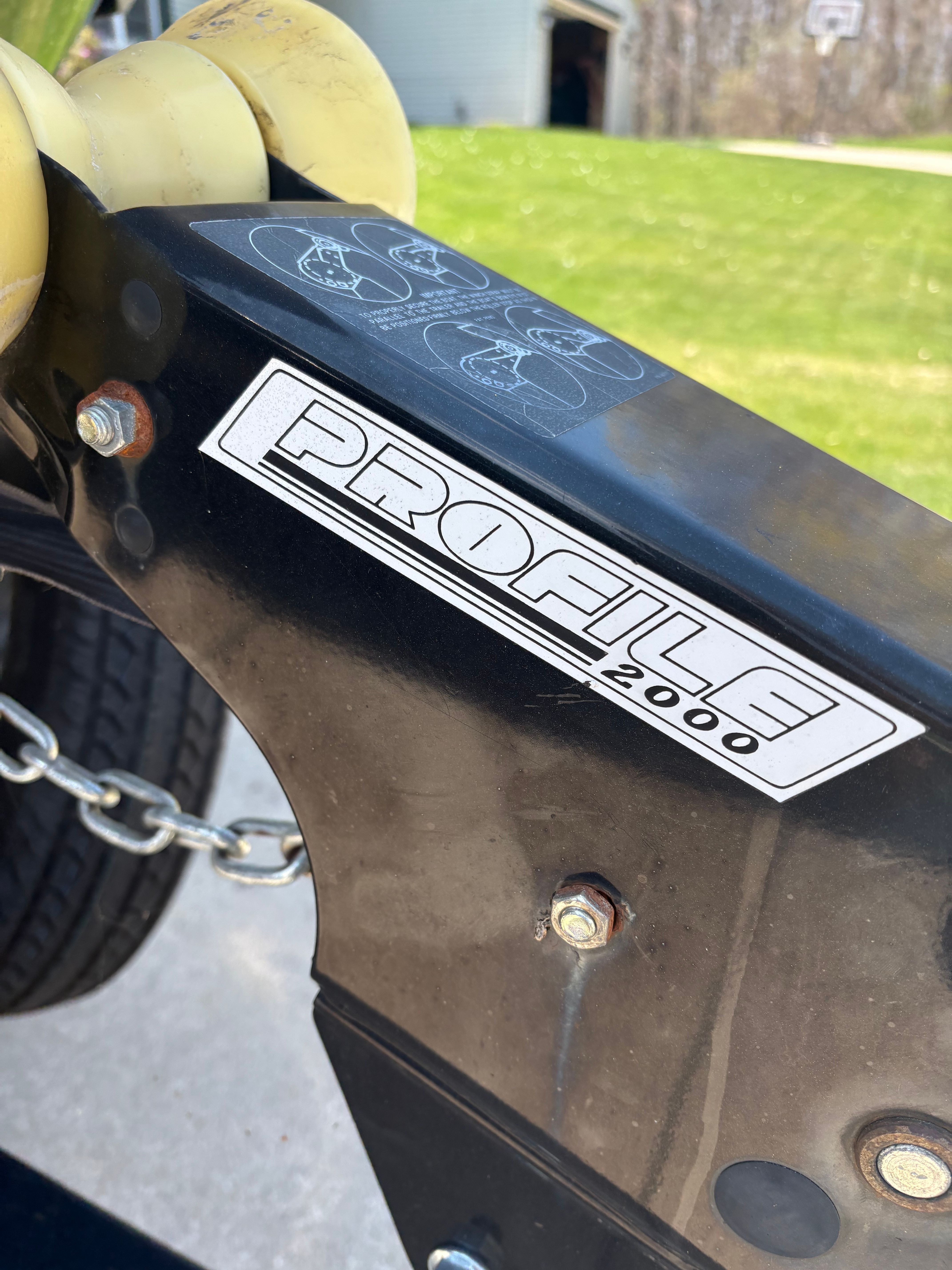 Close-up of a Profile 2000 boat trailer, Yamaha AR210 2012.