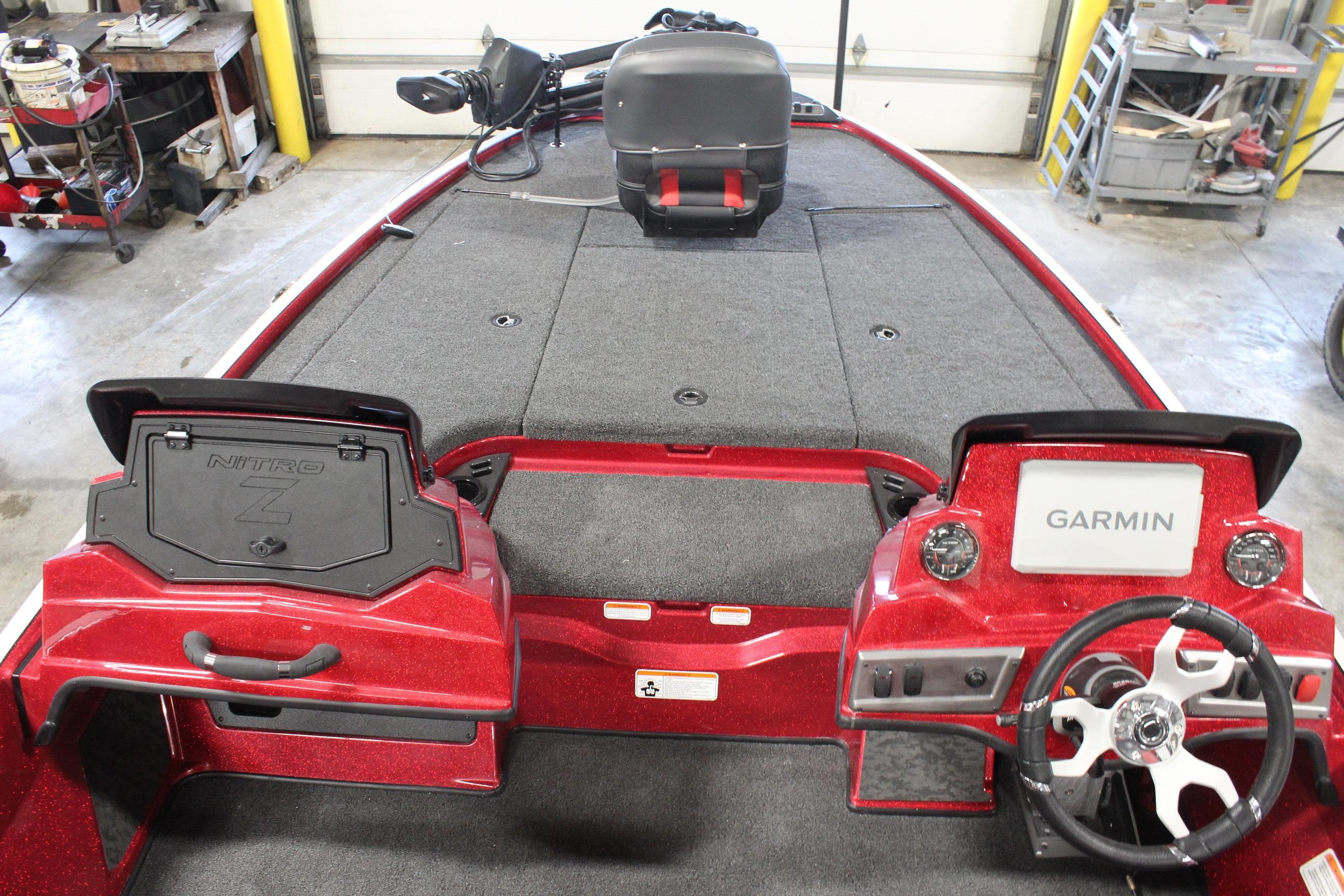 2026 Nitro Z19 XL Pro boat interior with Garmin navigation system.