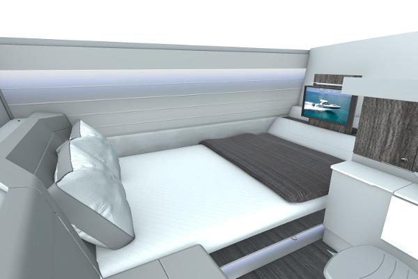 Manufacturer Provided Image: Interior of 2026 Formula 360 Crossover Bowrider I/O, featuring a cozy bed and modern design.
