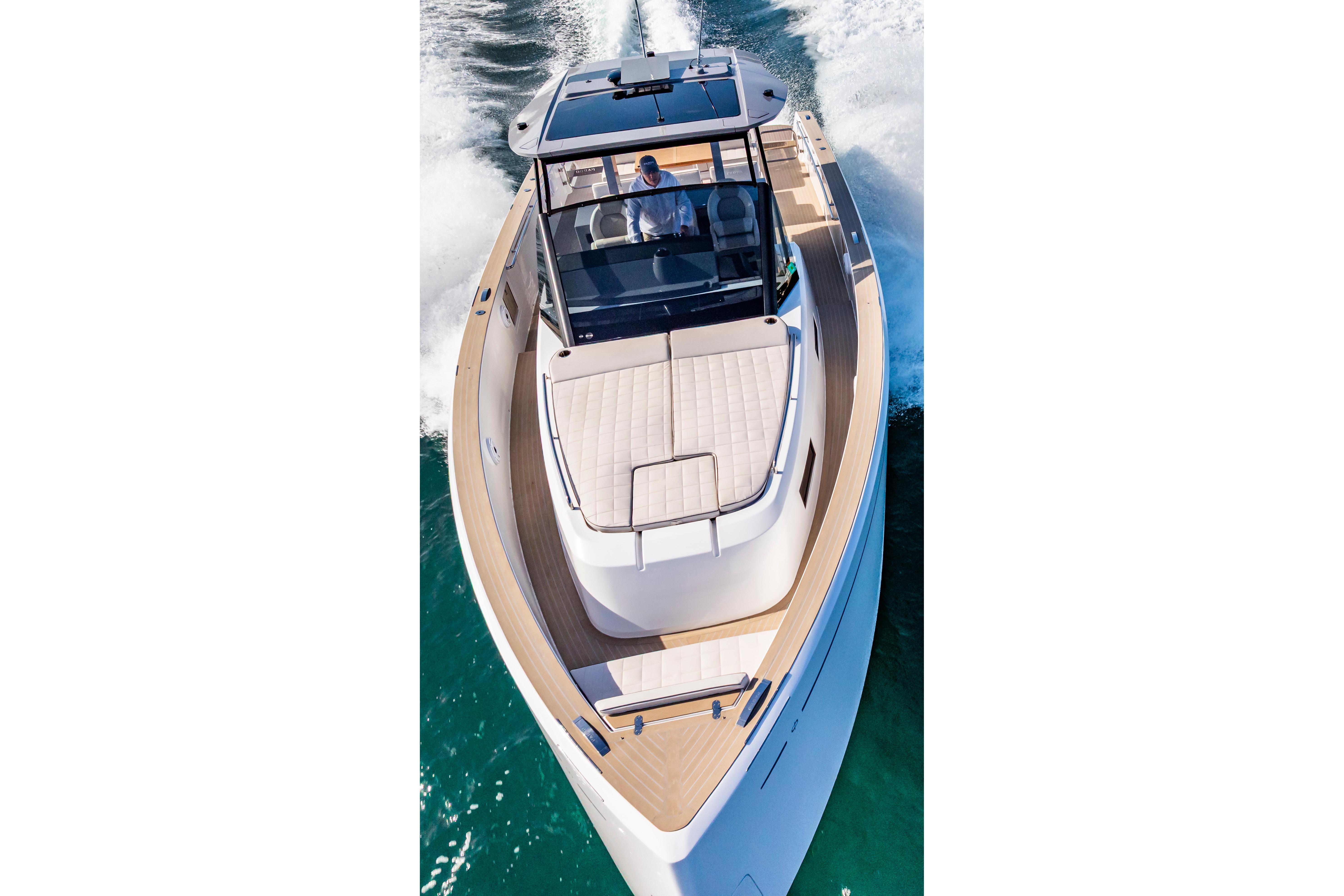 2024 Pardo Yachts P43 cruising on open water, showcasing sleek design and luxury features.